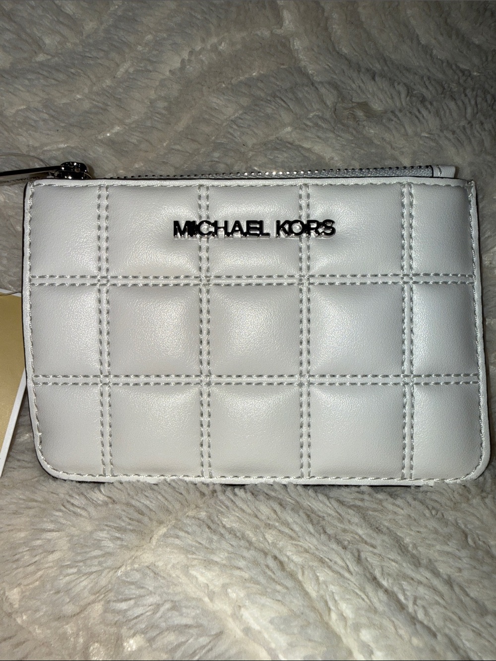 Michael Kors NWT White Quilted Mini Card Holder Key Ring